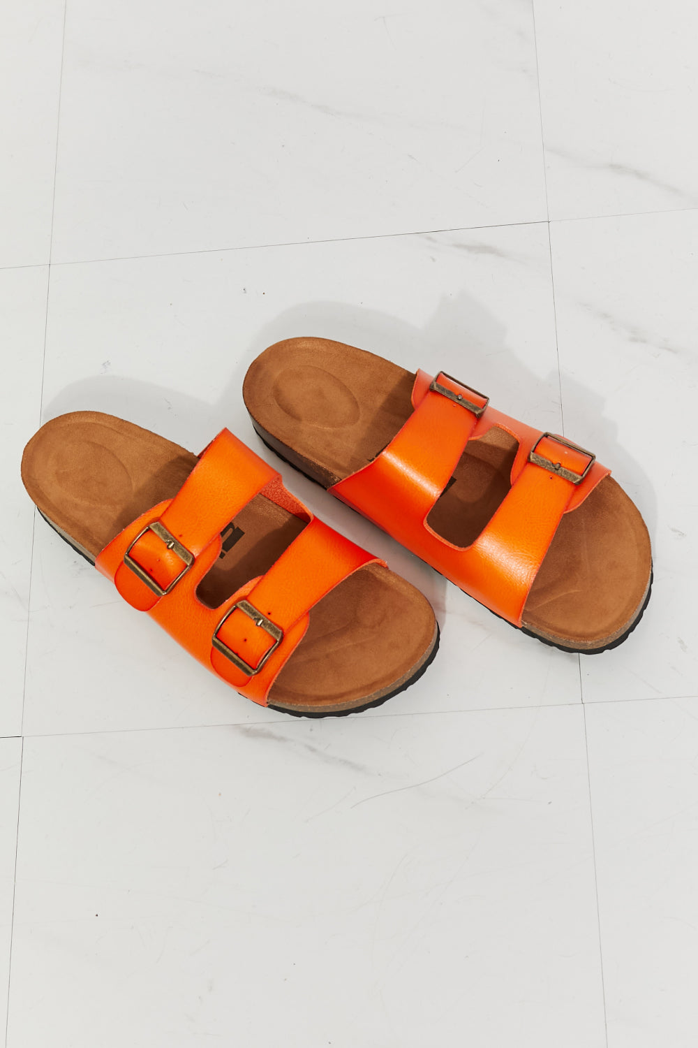 MMShoes Double Buckle Banded Slide On Flat Sandals in Orange Melody Feeling Alive