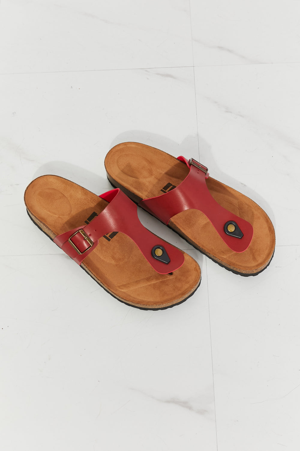 MMShoes T-Strap Flip-Flop Slide On Flat Cork Footbed Comfort Sandals in Wine Drift Away