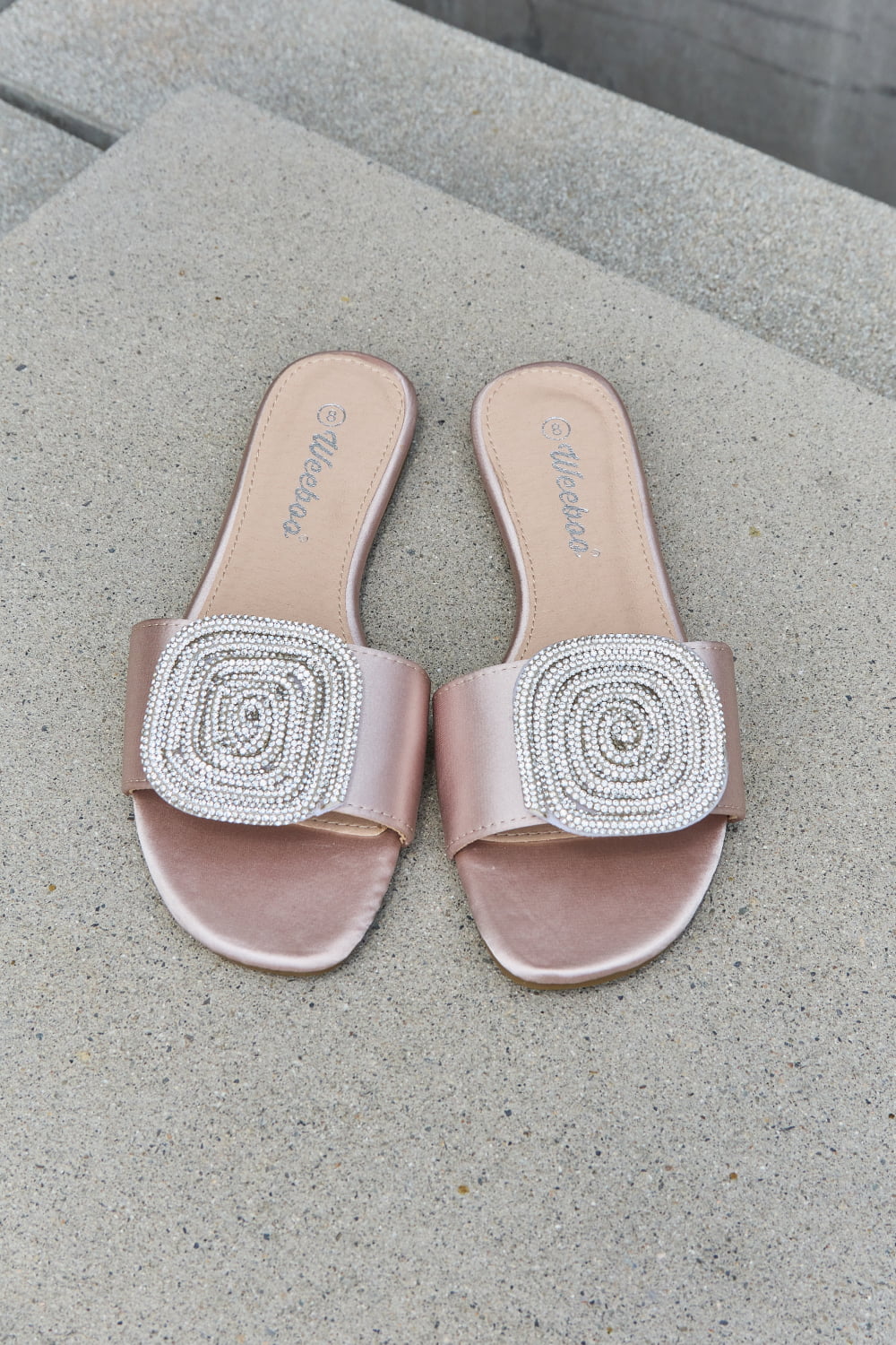Weeboo Slide On Bedazzled Accented Slip On Flat Sandals in Nude Color New Day